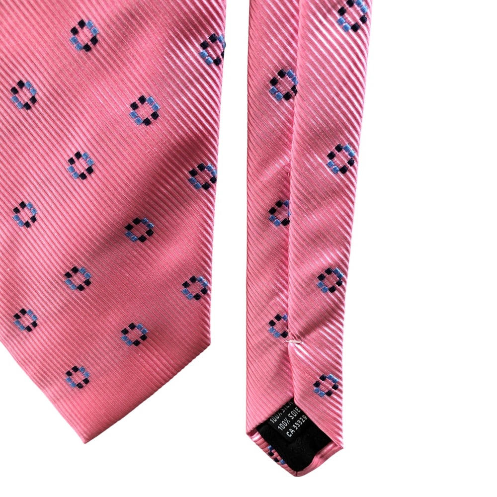 Kolte Italy 100% Silk Pink Geometric Print Neck Tie Mens Blue